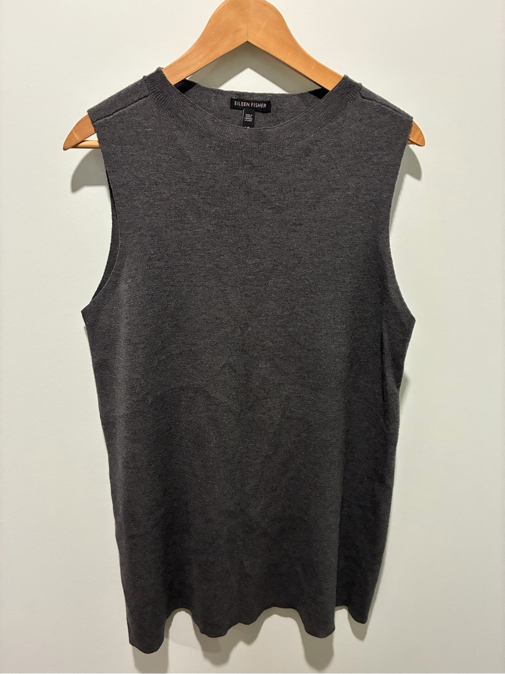 Eileen Fisher Charcoal Crewneck Sleeveless Merino Wool Tank Top Size Large
